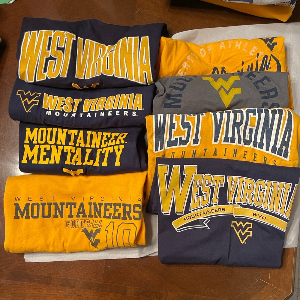 Set of 8 West Virginia Mountaineers Navy and Yellow T-Shirts